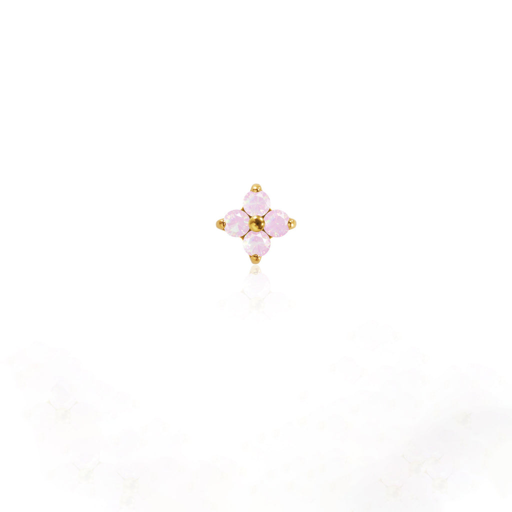 F136 Titanium Gold Bar Opal Four Leaf Clover Internally Threaded Flat Back Studs