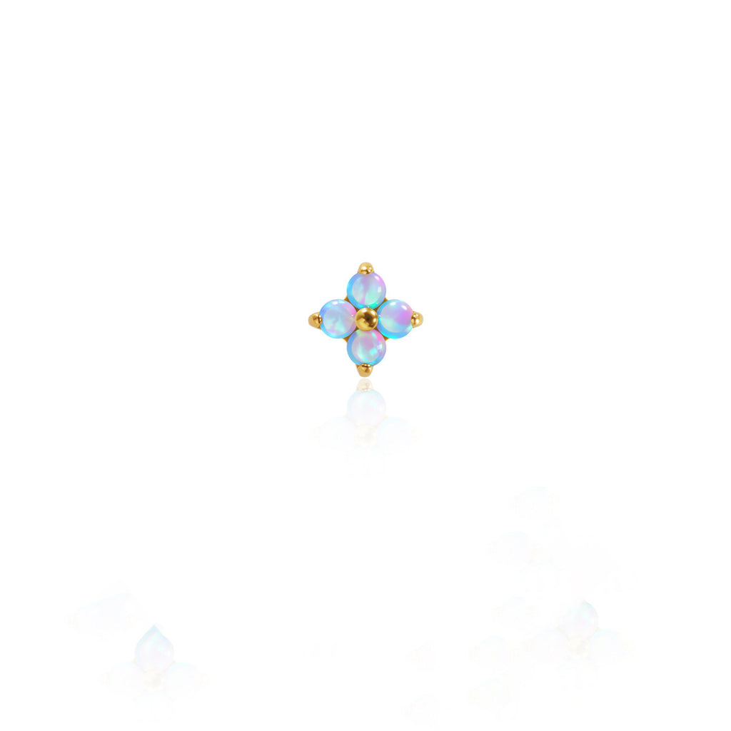 F136 Titanium Gold Bar Opal Four Leaf Clover Internally Threaded Flat Back Studs