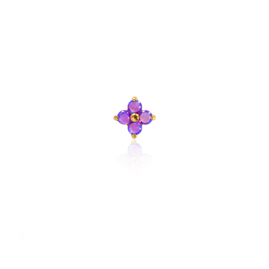 F136 Titanium Gold Bar Opal Four Leaf Clover Internally Threaded Flat Back Studs