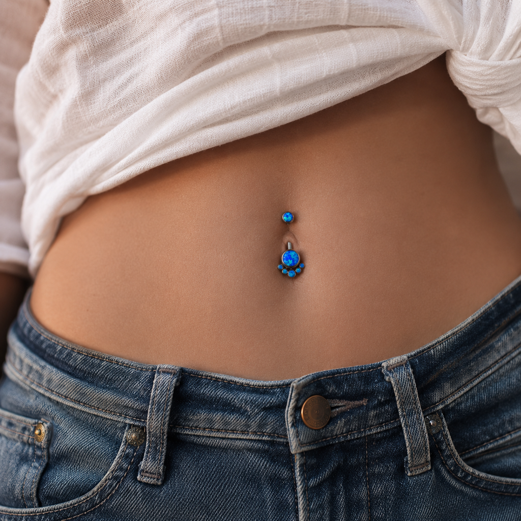 Rainbow CZ Cat Paw Titanium Navel Ring