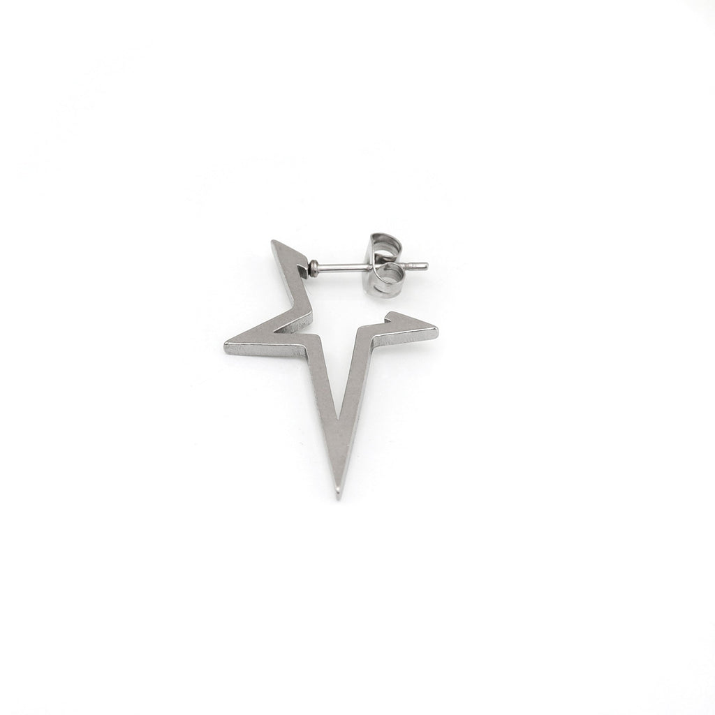 Black & White Large Pentagram Stainless Steel Ear Studs - Black & White Large Pentagram Stainless Steel Ear Studs - Single / Sliver by CRUXJEWELRY