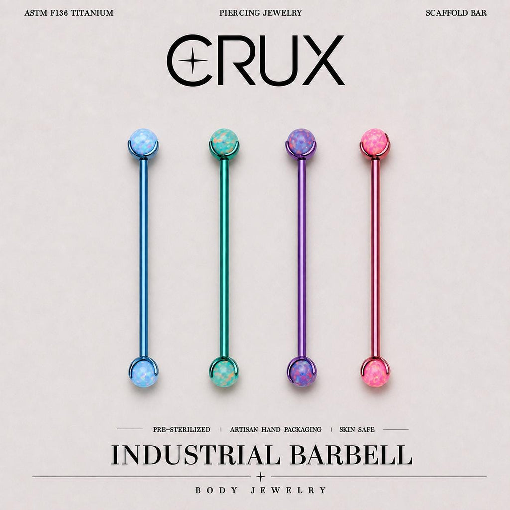 Aurora Opal titanium industrial barbell, front view