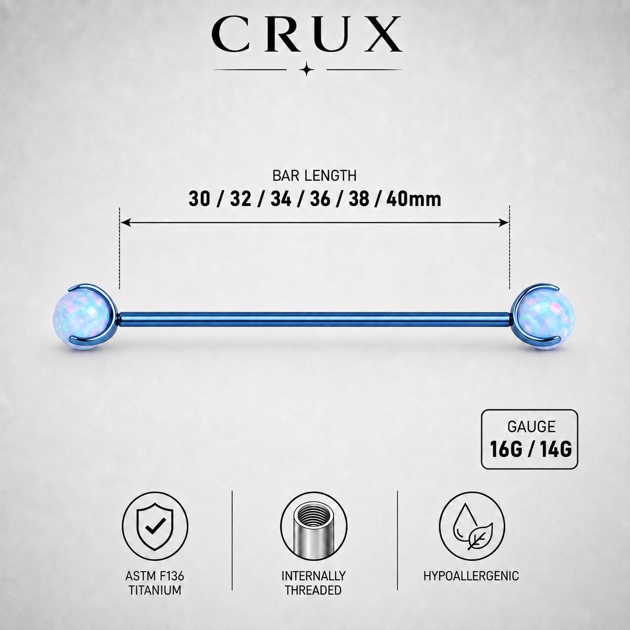 Aurora Opal titanium industrial barbell, detail view 8