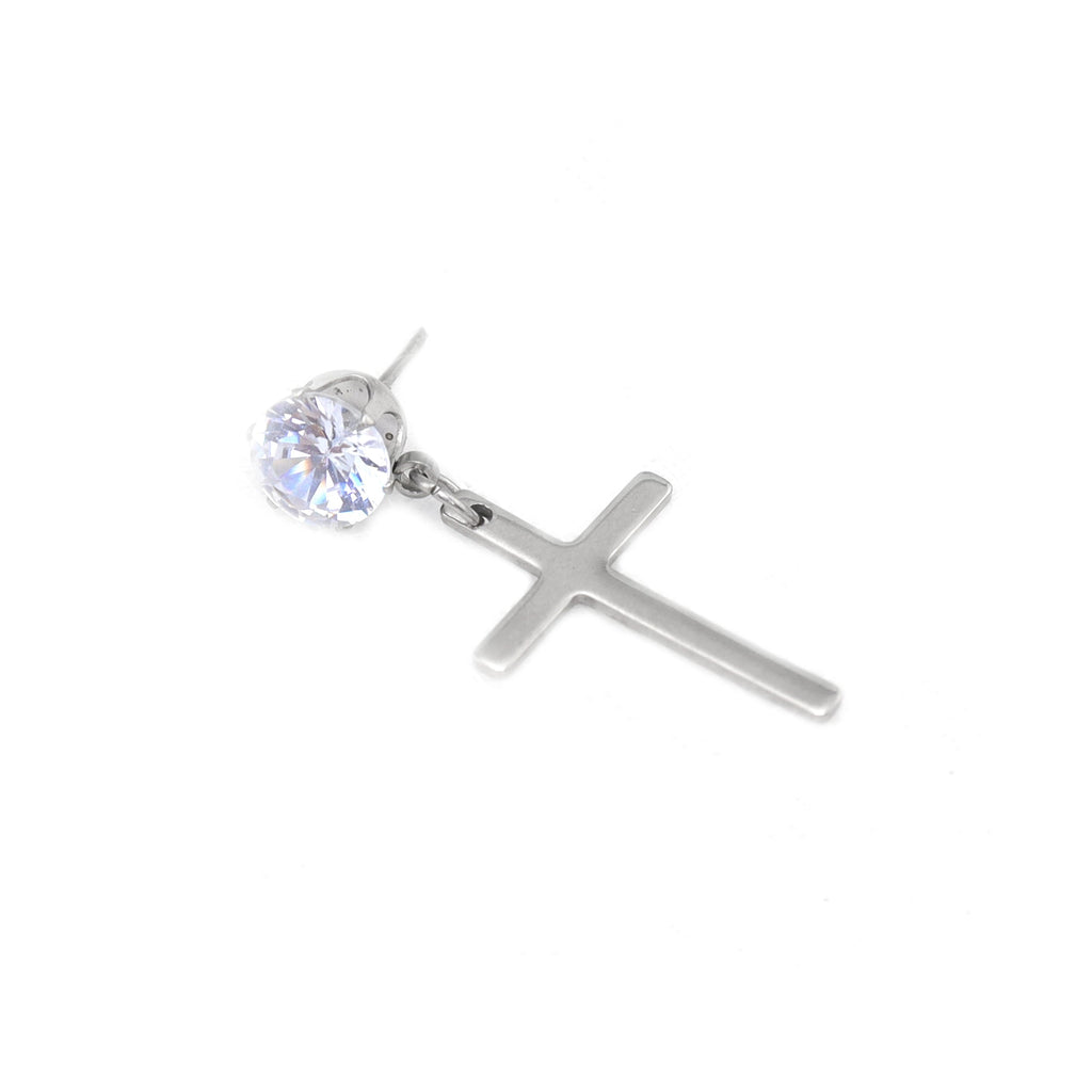 Cross CZ stainless steel Pendant Earring - Cross CZ stainless steel Pendant Earring - White by CRUXJEWELRY