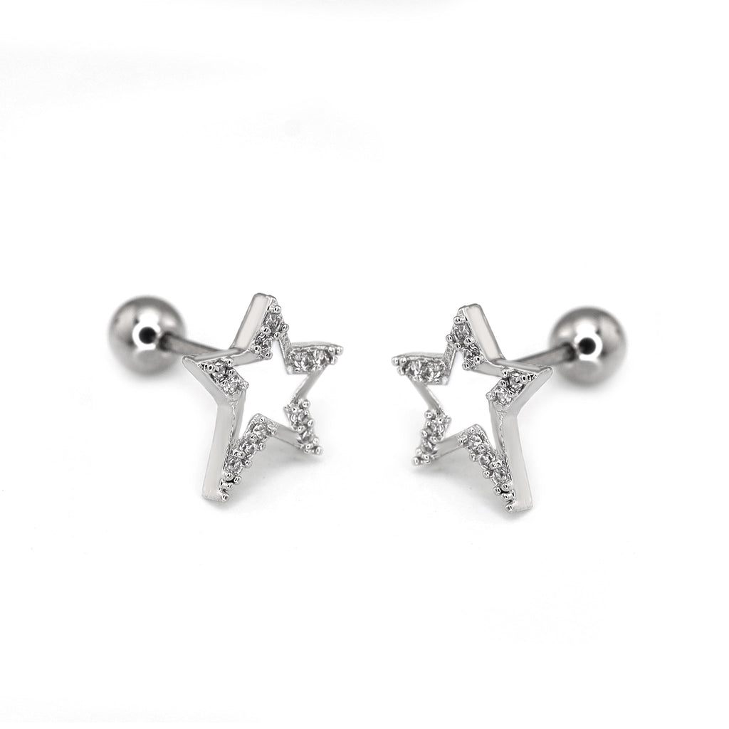 Black & White CZ Pentagram Ear Studs - Black & White CZ Pentagram Ear Studs - Black / Single by CRUXJEWELRY