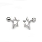 Black & White CZ Pentagram Ear Studs - Black & White CZ Pentagram Ear Studs - Black / Single by CRUXJEWELRY