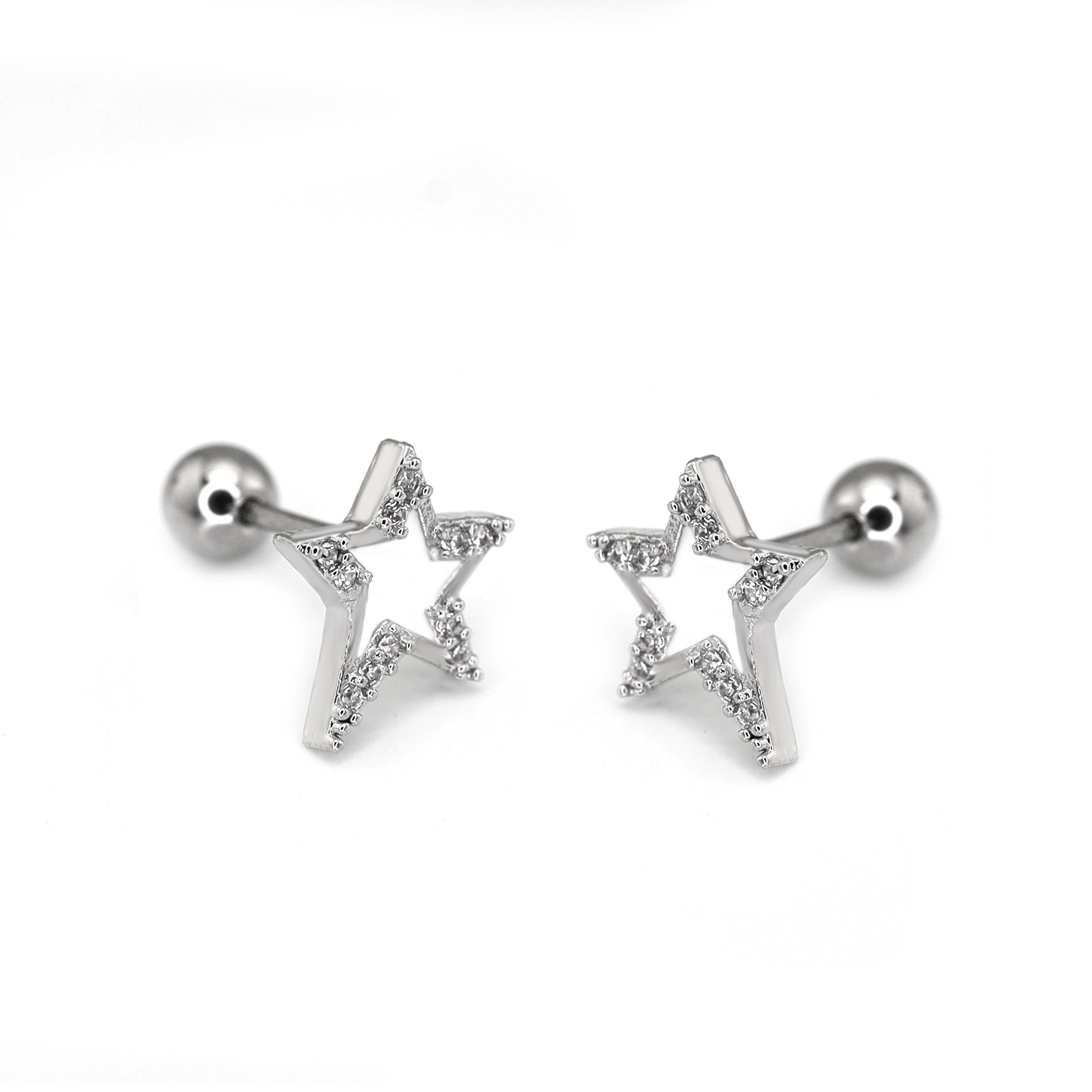 Black & White CZ Pentagram Ear Studs - Black & White CZ Pentagram Ear Studs - Black / Single by CRUXJEWELRY