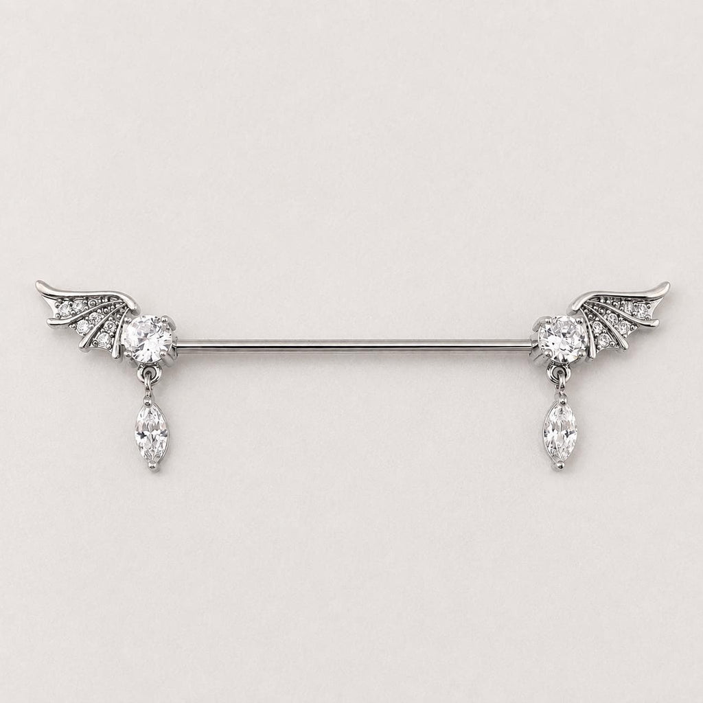 Bat Wing Crystal titanium industrial barbell, detail view 6