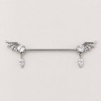 Bat Wing Crystal titanium industrial barbell, detail view 6