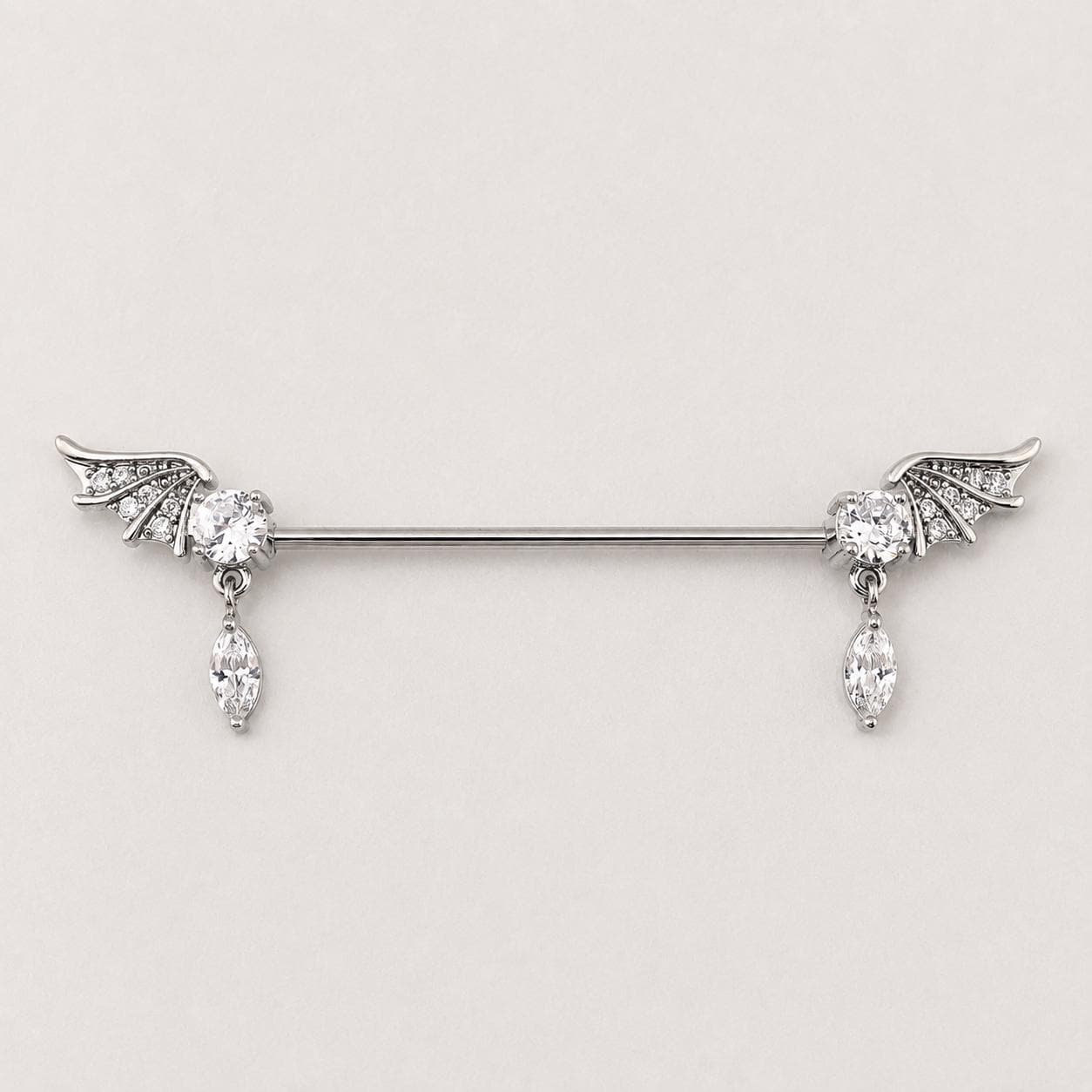 Bat Wing Crystal titanium industrial barbell, detail view 6