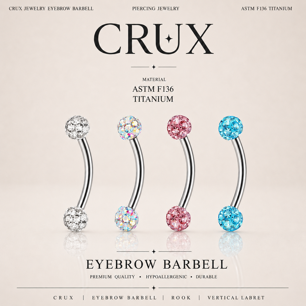 ASTM F136 Titanium Full CZ Curved Barbell | Eyebrow & Rook