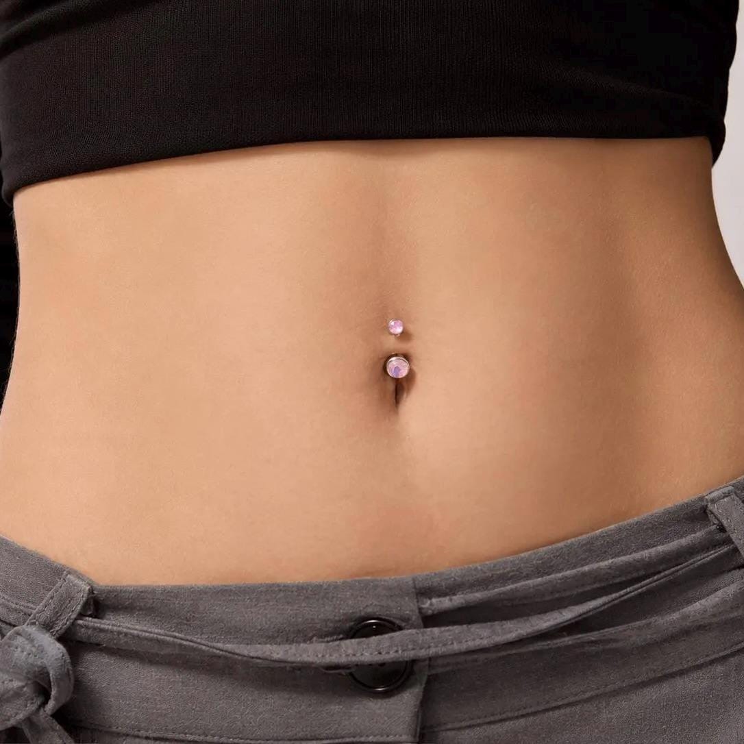 Rainbow Moonstone Navel Ring detail 2
