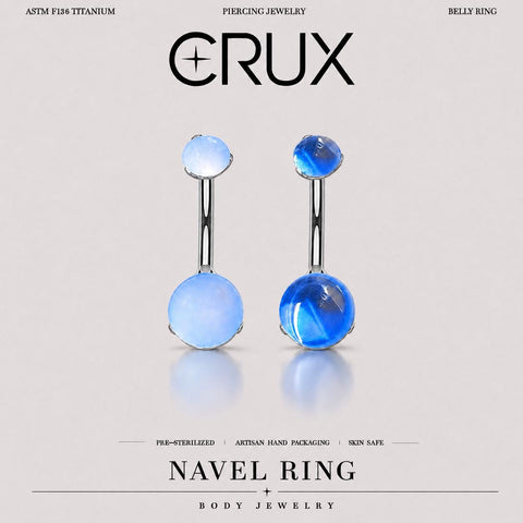 Titan-Bauchpiercing mit blauem Katzenaugen-Opal