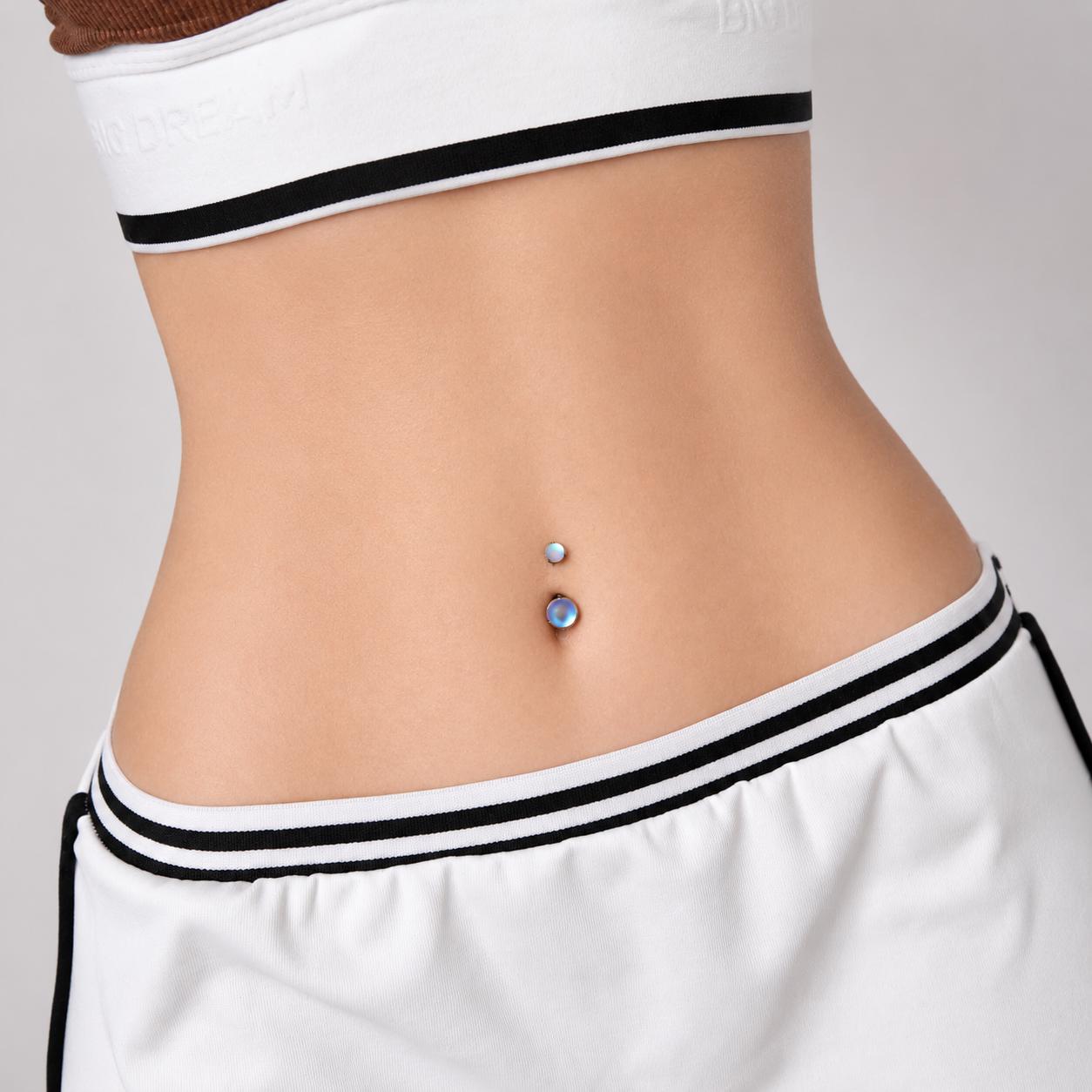 Blue Opal Cat Eye Titanium Belly Ring detail 2