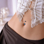 Blue Opal Cat Eye Titanium Belly Ring detail 3
