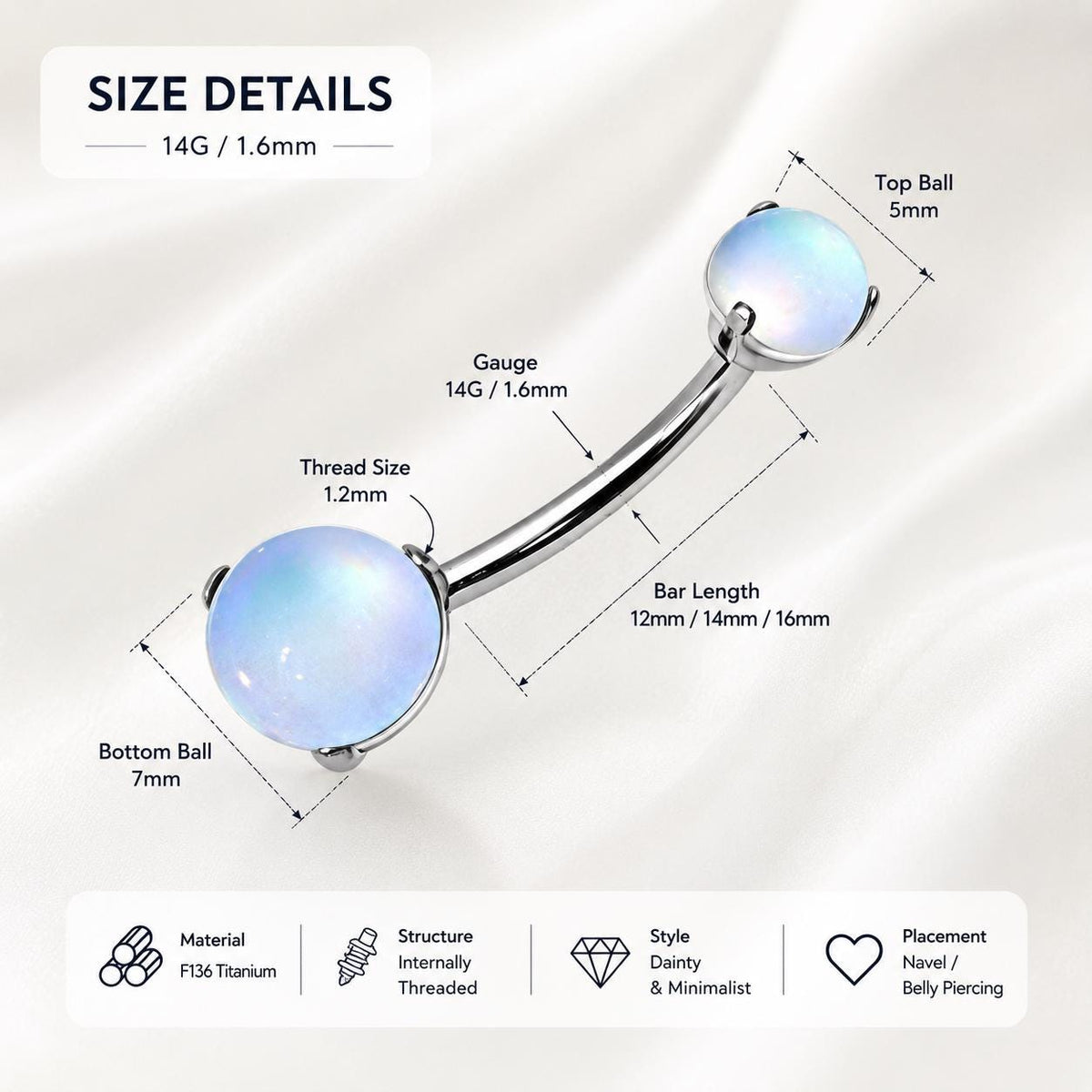 Blue Opal Cat Eye Titanium Belly Ring detail 8