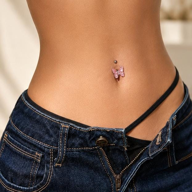 Crystal Butterfly Titanium Belly Ring detail 2