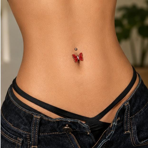 Crystal Butterfly Titanium Belly Ring detail 3