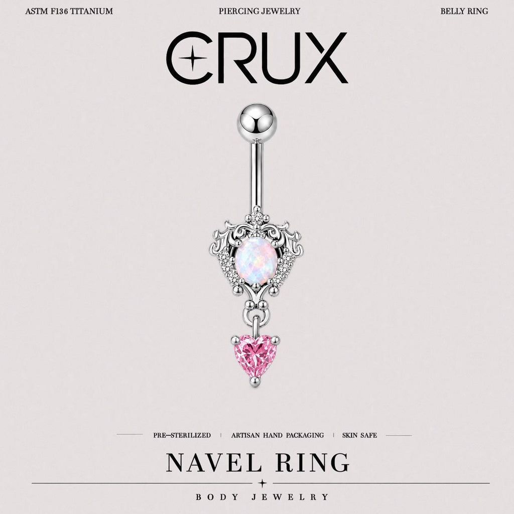 Opal Pink Heart Titanium Belly Ring