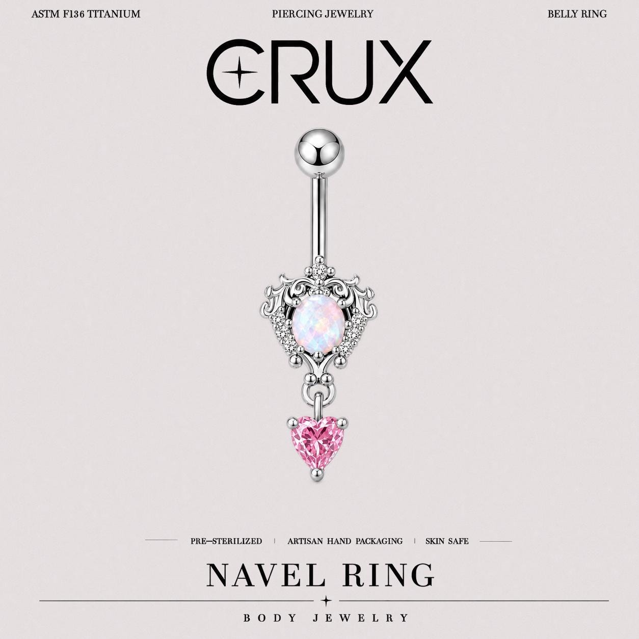 Opal Pink Heart Titanium Belly Ring