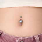 Opal Pink Heart Titanium Belly Ring detail 3