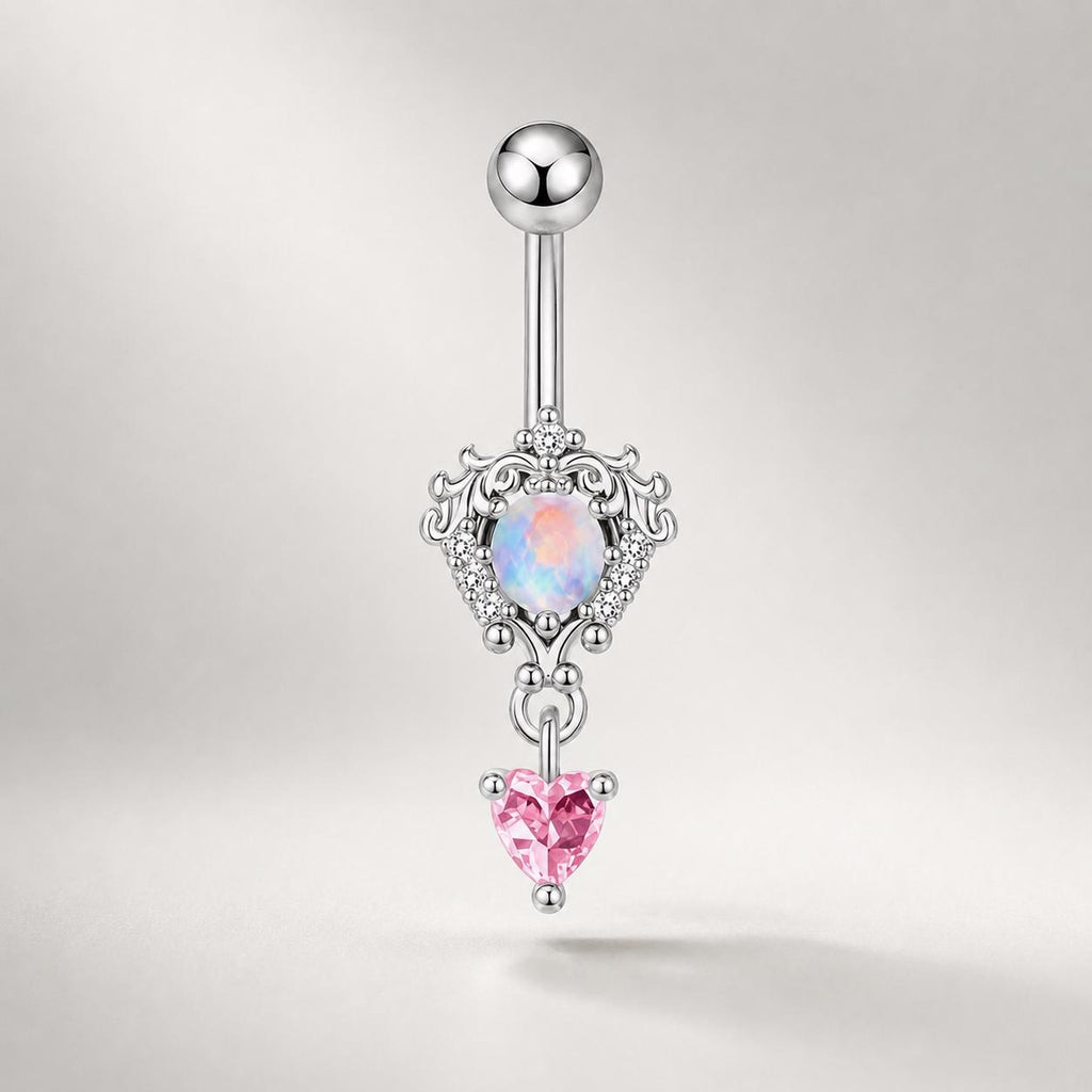 Opal Pink Heart Titanium Belly Ring detail 6