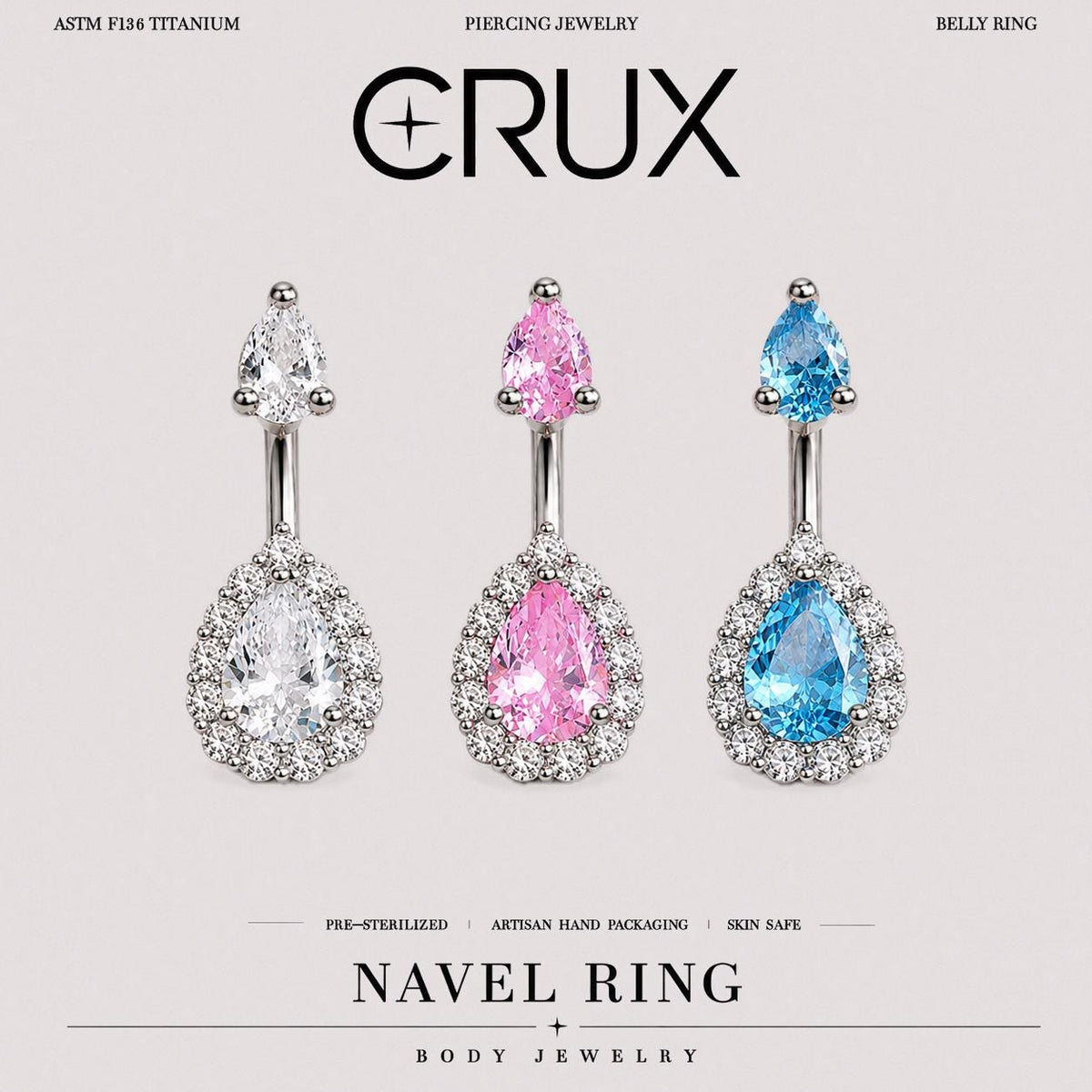 Teardrop CZ Titanium Belly Ring
