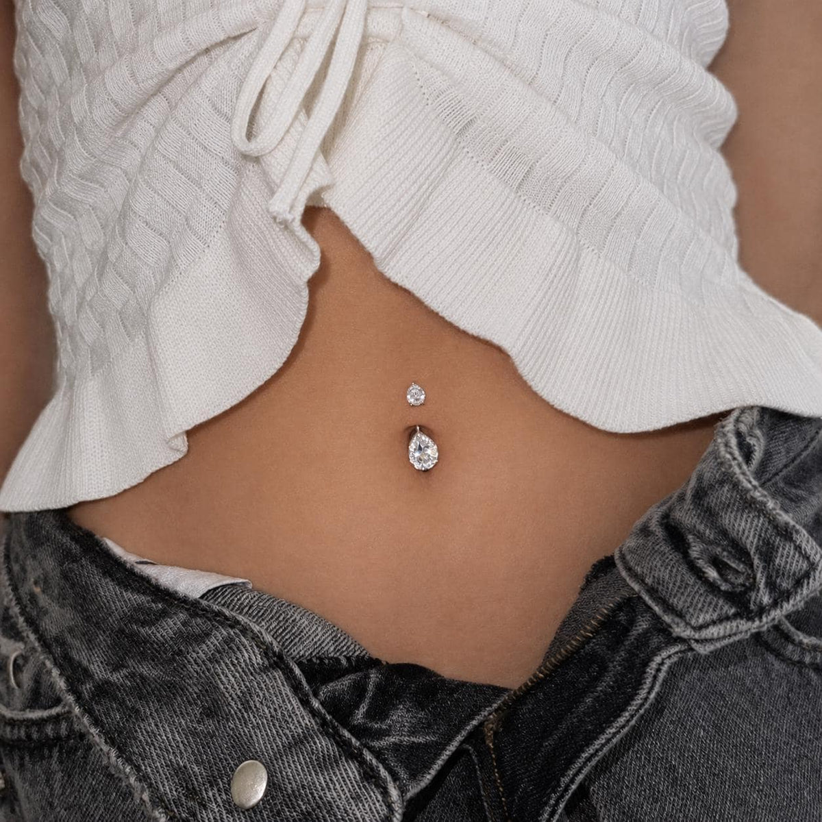Teardrop CZ Titanium Belly Ring detail 3