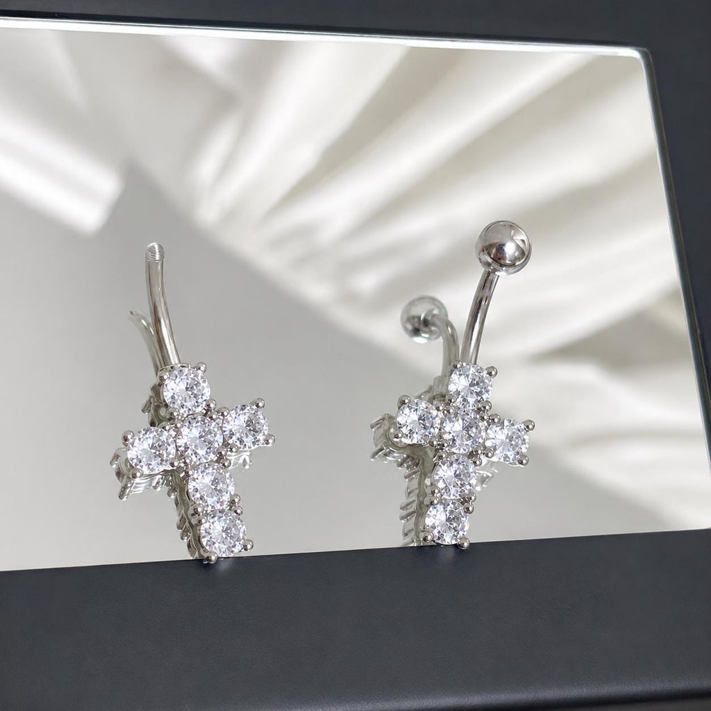 CZ Cross Titanium Belly Ring detail 5