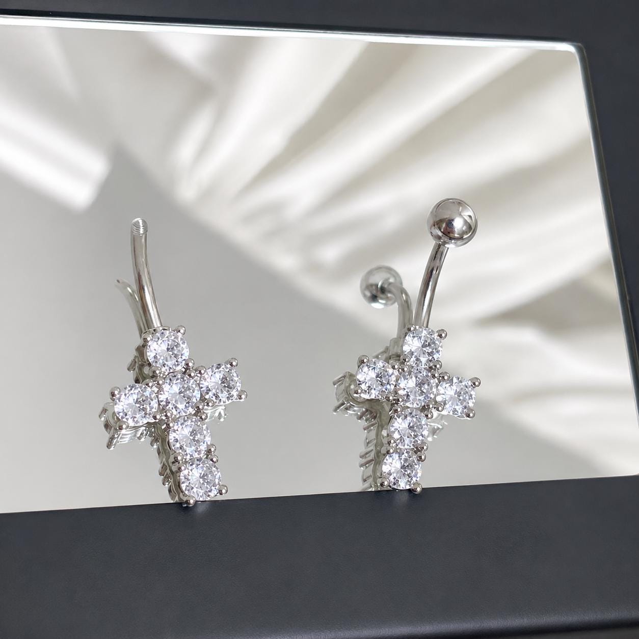 CZ Cross Titanium Belly Ring detail 5