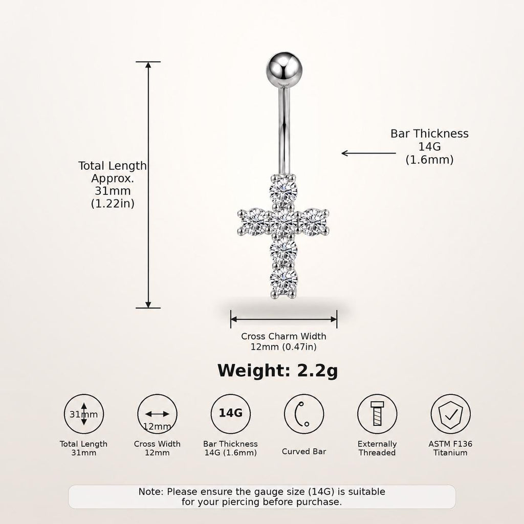CZ Cross Titanium Belly Ring detail 9
