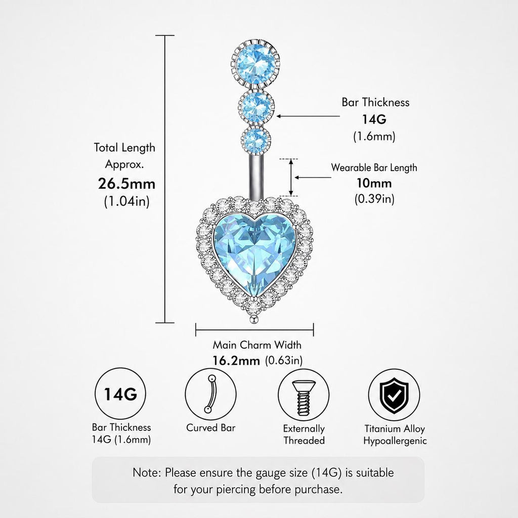 Heart CZ Titanium Belly Ring detail 6