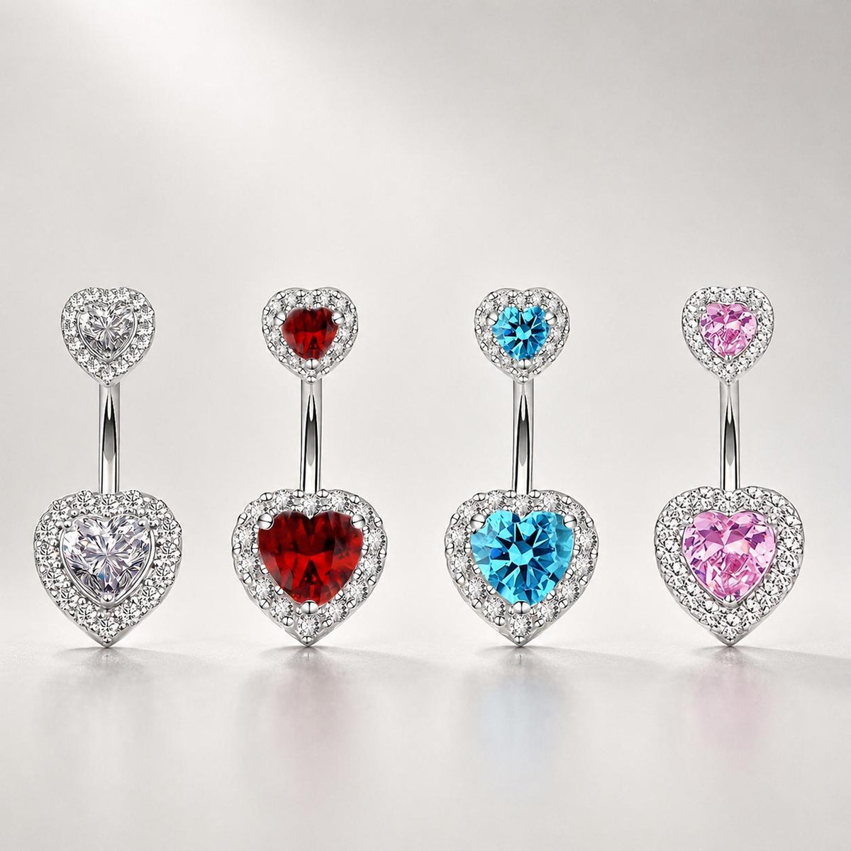 Double Heart CZ Titanium Belly Ring detail 2