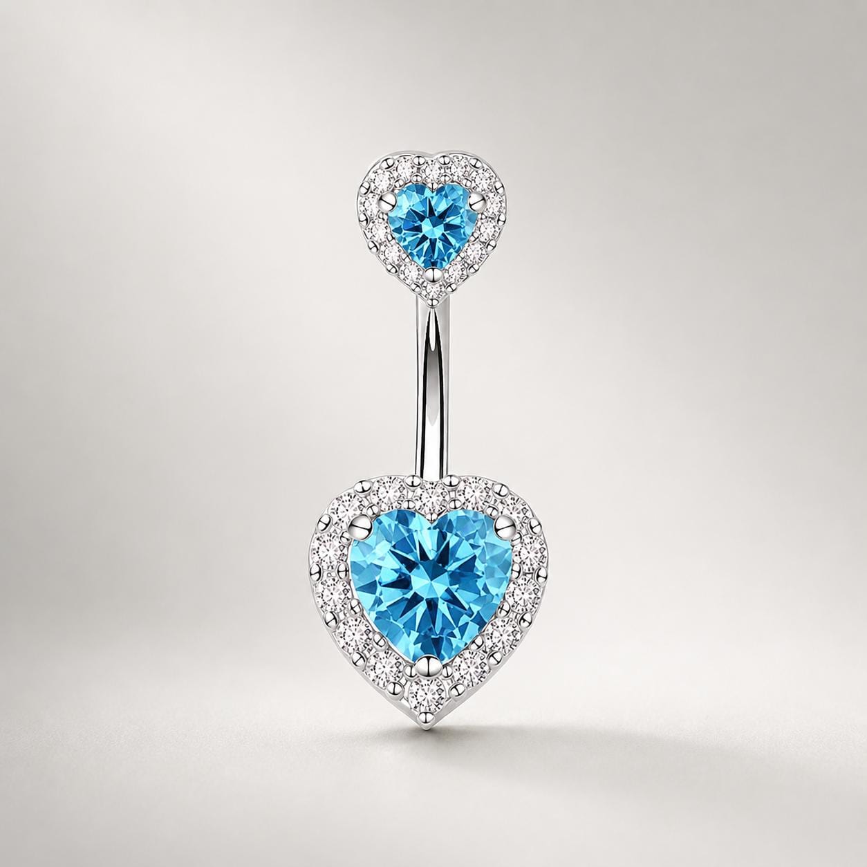 Double Heart CZ Titanium Belly Ring detail 5