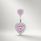 Double Heart CZ Titanium Belly Ring detail 6