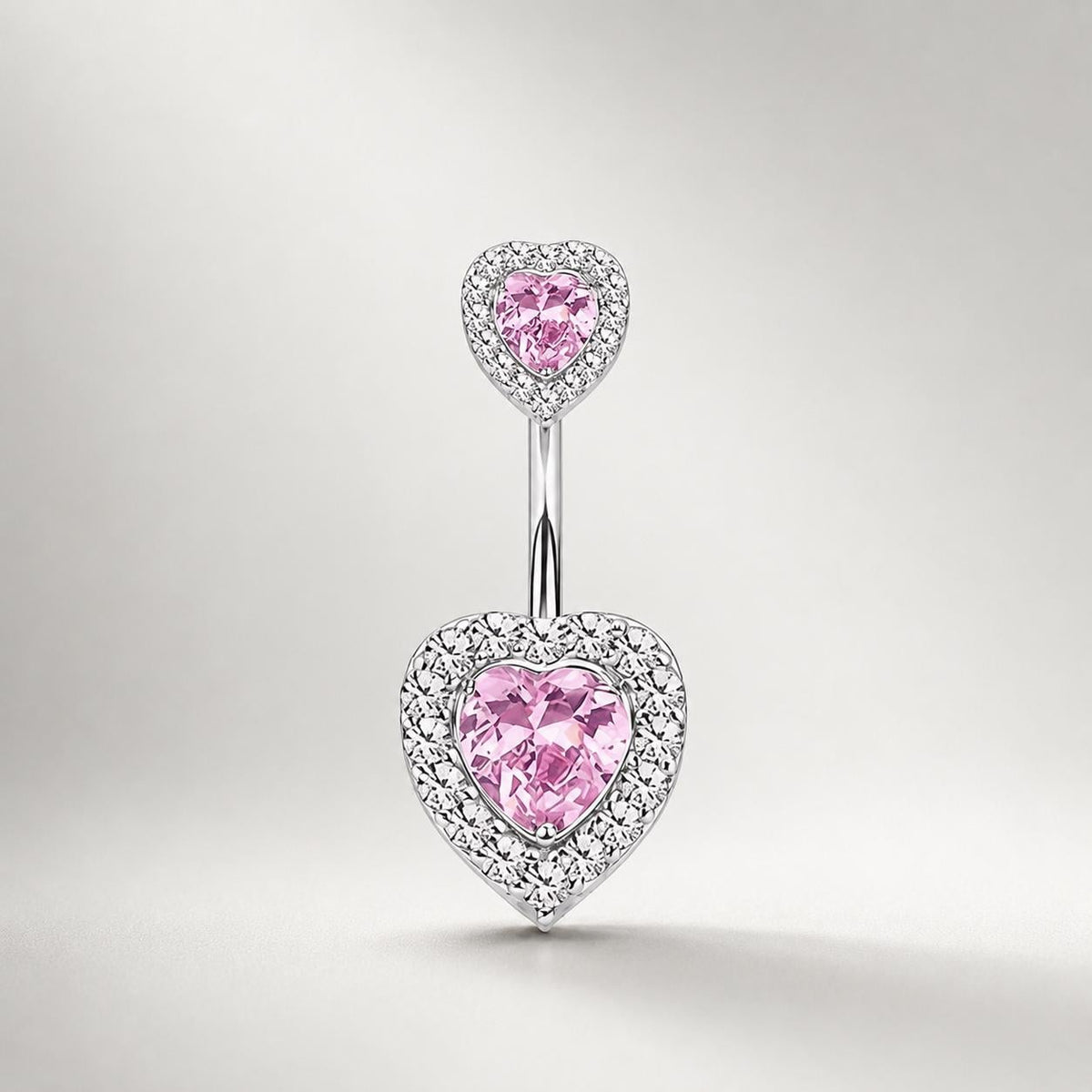 Double Heart CZ Titanium Belly Ring detail 6