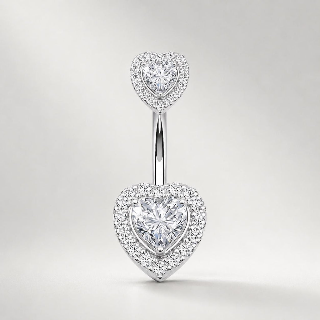Double Heart CZ Titanium Belly Ring detail 7