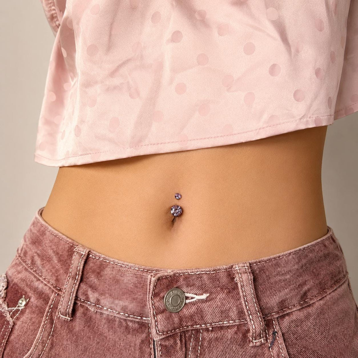 Colorful CZ Titanium Belly Ring detail 4