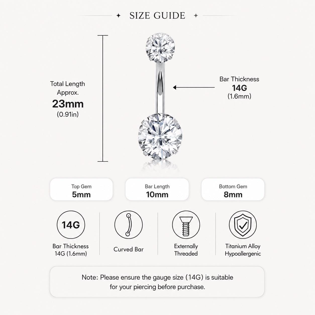 Colorful CZ Titanium Belly Ring detail 14