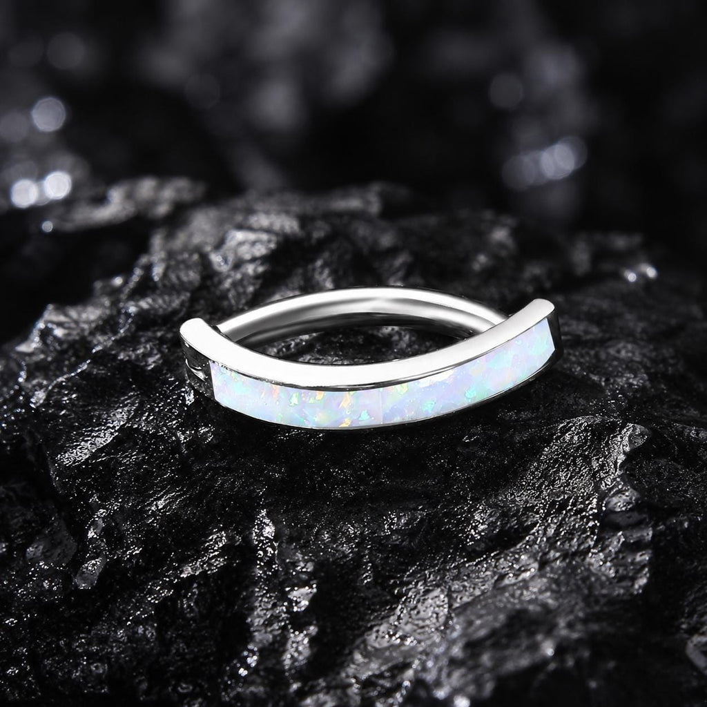 CZ Opal Titanium Hinged Navel Ring detail 2