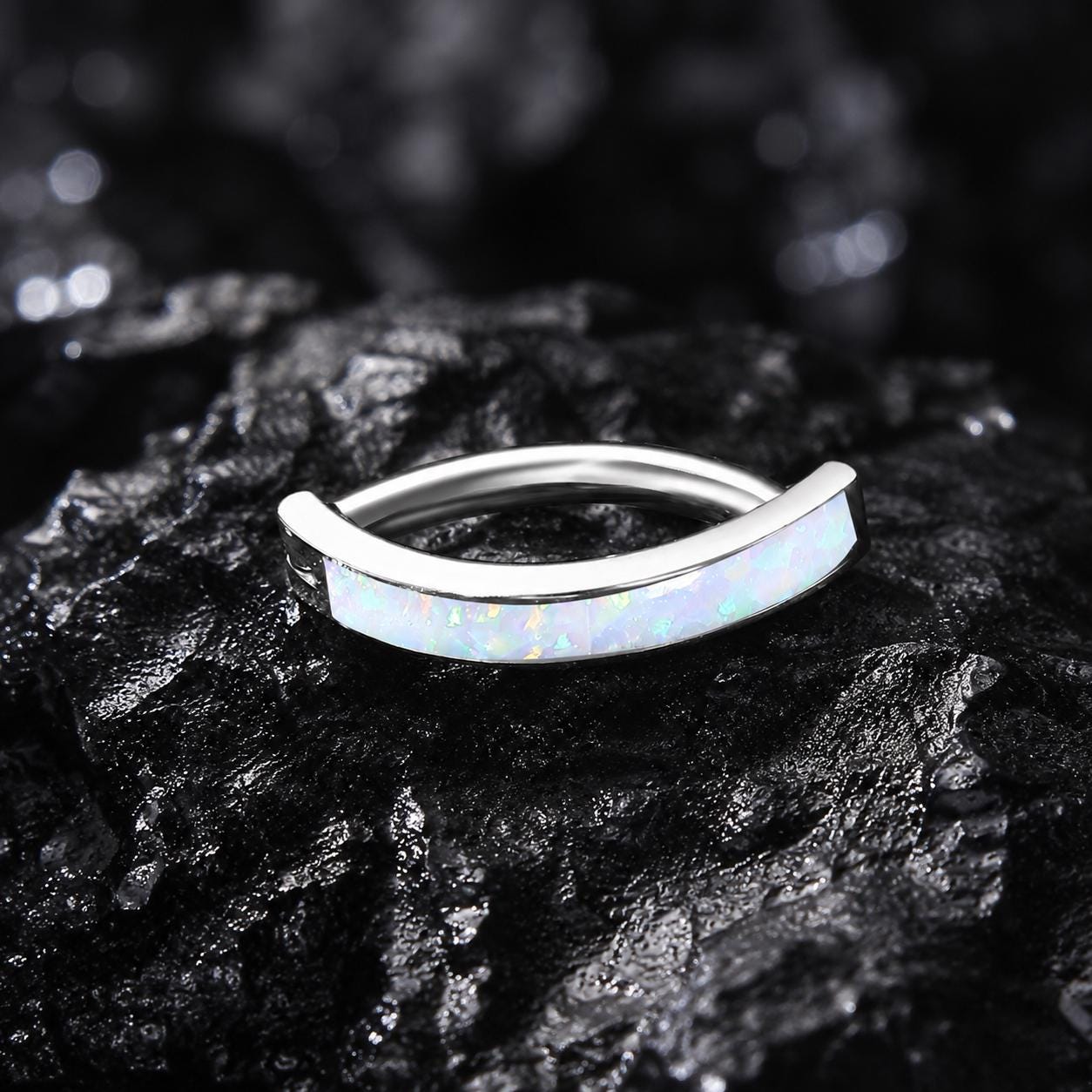 CZ Opal Titanium Hinged Navel Ring detail 2