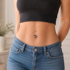 Red CZ Winged Heart Belly Ring detail 2