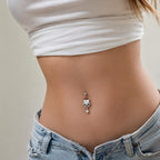 CZ Heart Dangle Titanium Belly Ring detail 3