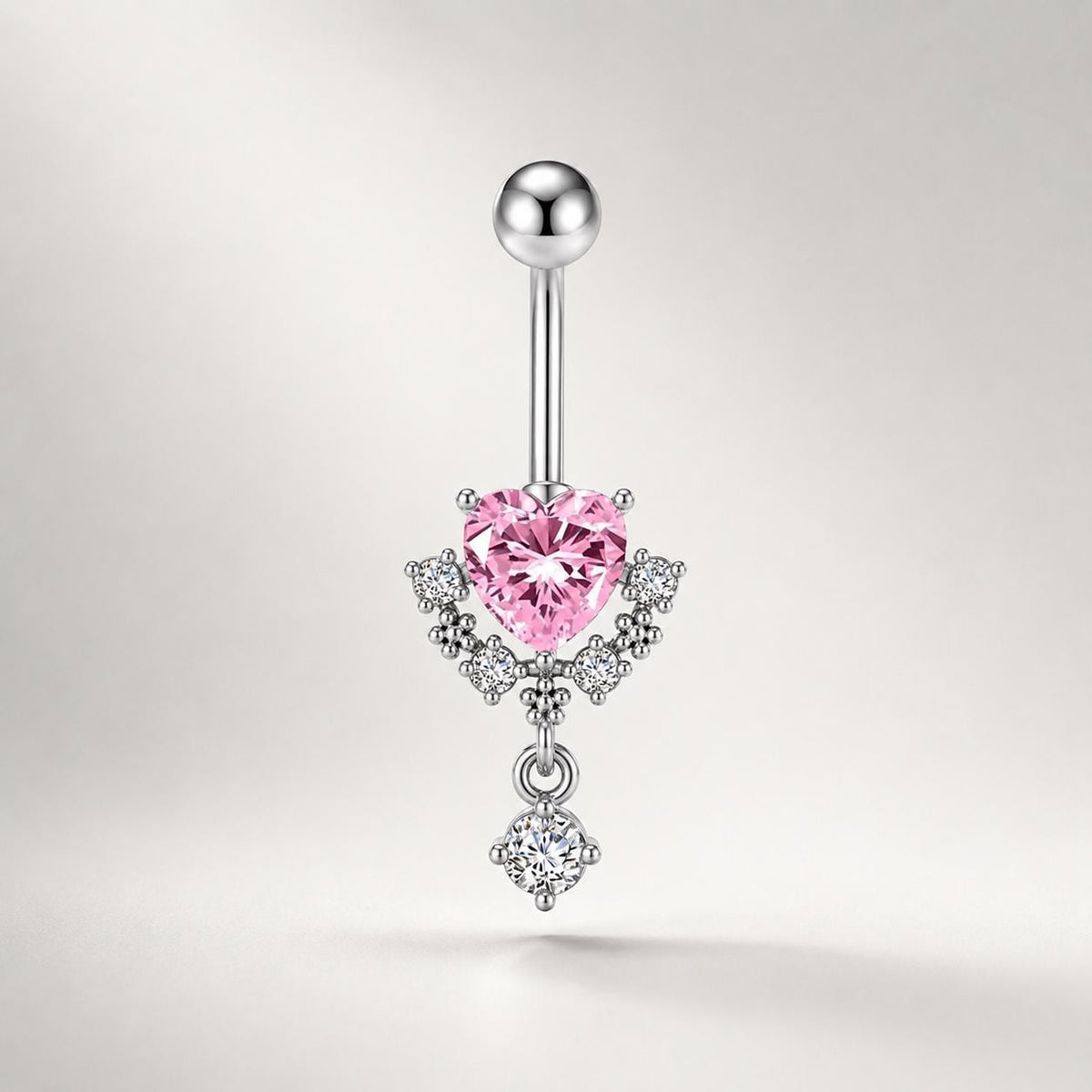 CZ Heart Dangle Titanium Belly Ring detail 5