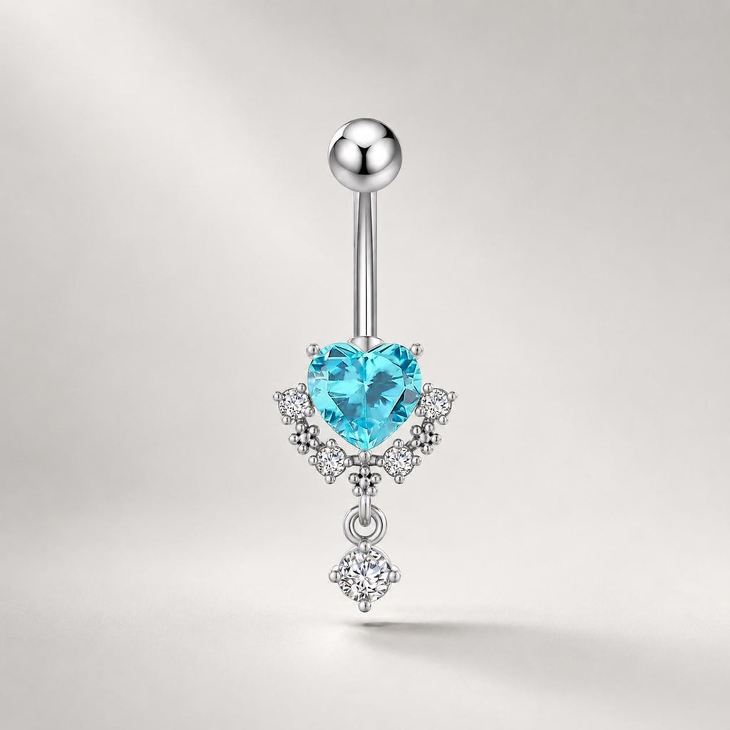 CZ Heart Dangle Titanium Belly Ring detail 6