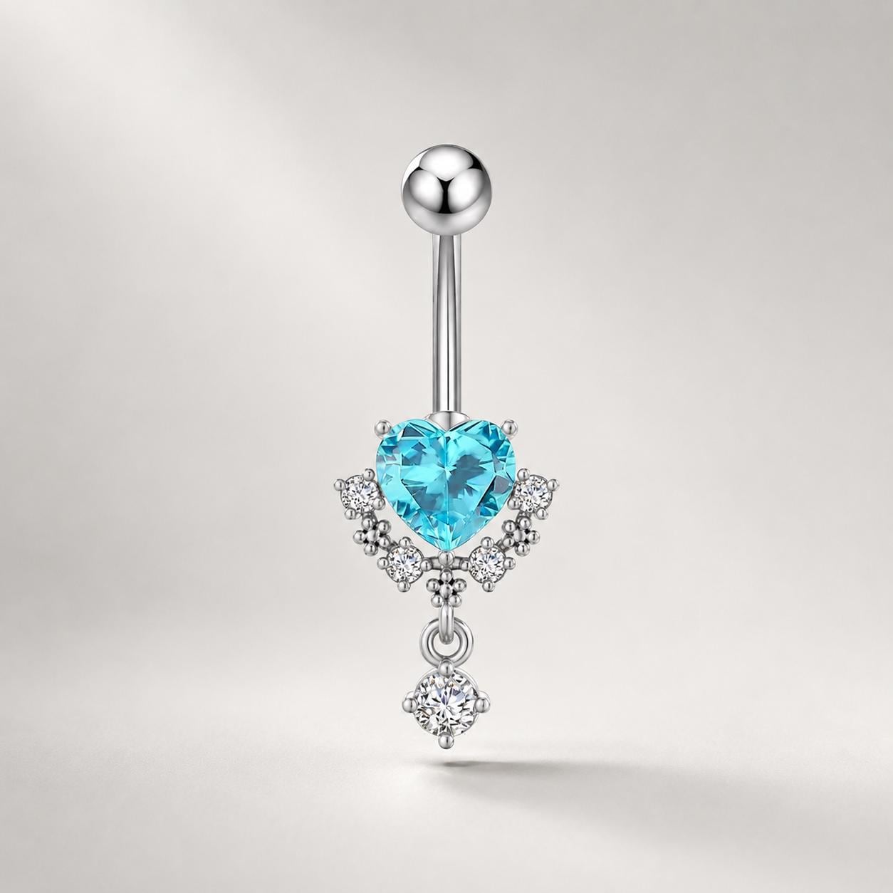 CZ Heart Dangle Titanium Belly Ring detail 6