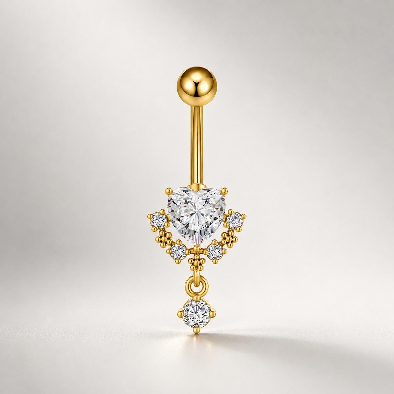 CZ Heart Dangle Titanium Belly Ring detail 7