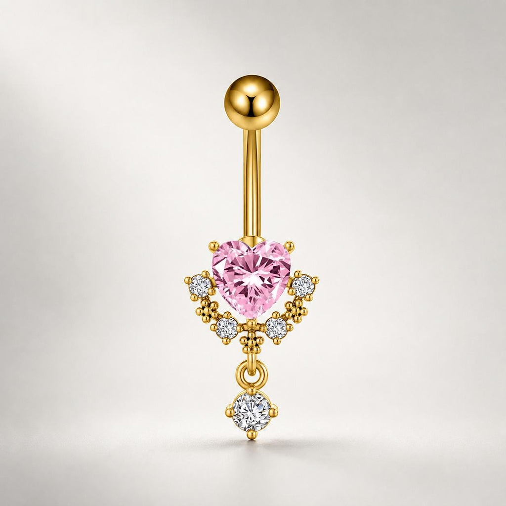 CZ Heart Dangle Titanium Belly Ring detail 8