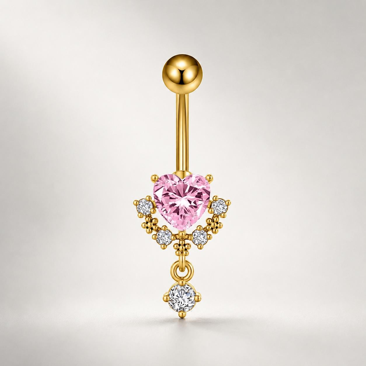 CZ Heart Dangle Titanium Belly Ring detail 8