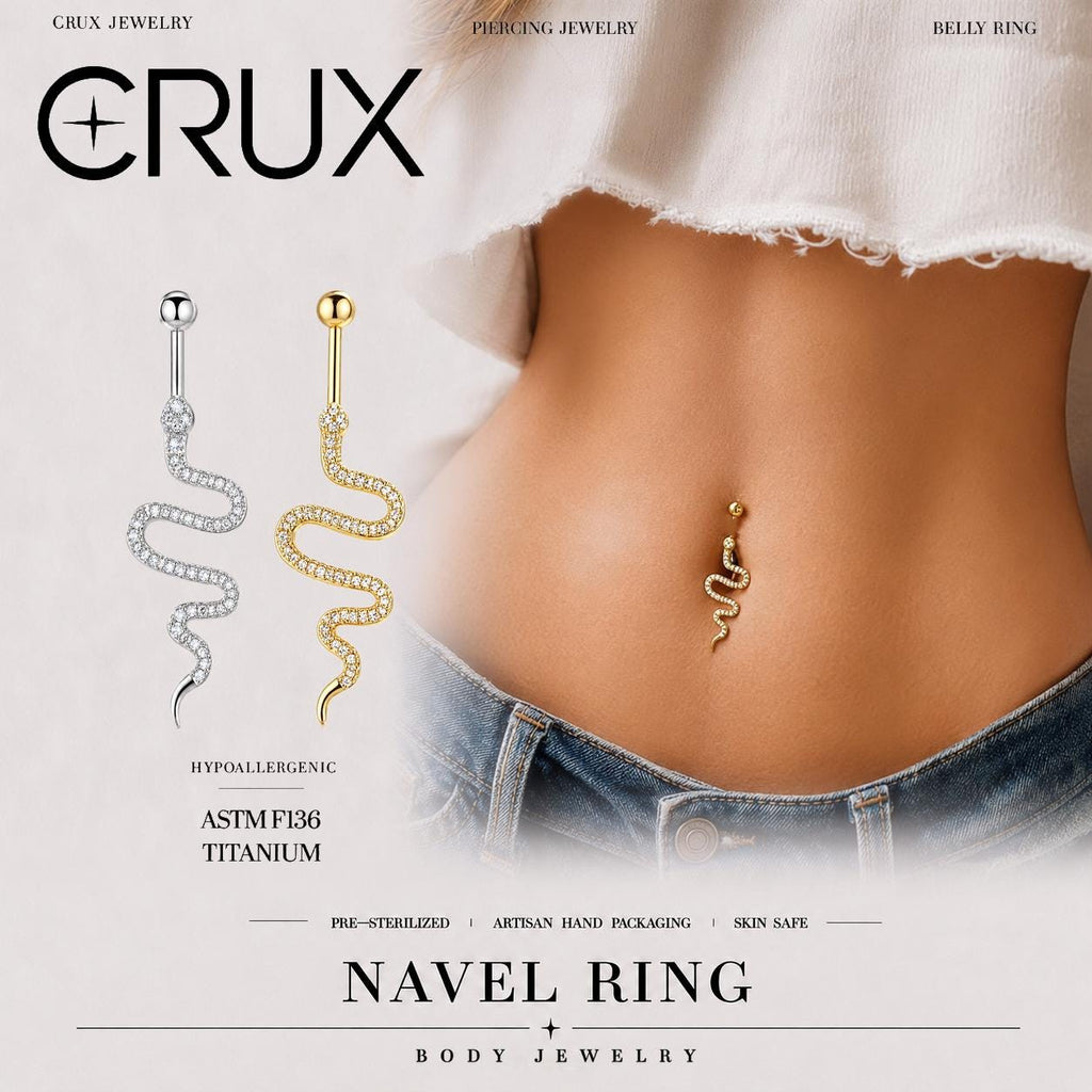 Snake CZ Titanium Belly Ring